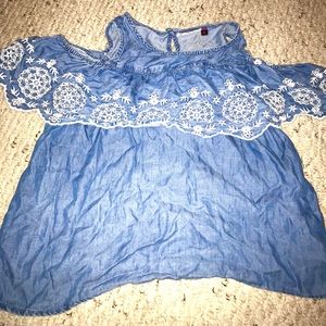 An Off The Shoulder, Denim Blue Shirt